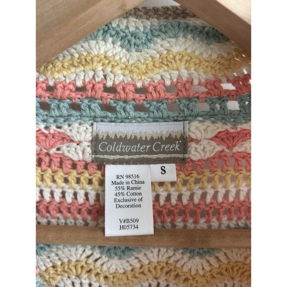 Coldwater Creek Multi Color Crochet Granny Square Cardigan Zip Sweater Coastal S - Picture 4 of 8